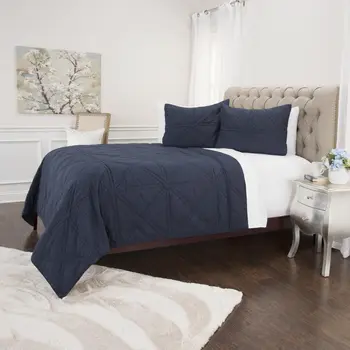 Set of Two Indigo Geometric Twin Extra Long Quilt