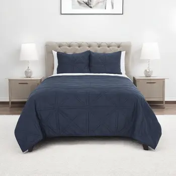 Set of Two Indigo Geometric Twin Extra Long Quilt