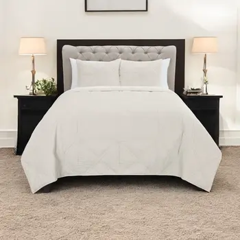 Set of Two Ivory Geometric Twin Extra Long Quilt