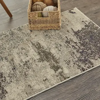 2' X 4' Ivory And Grey Abstract Power Loom Non Skid Area Rug