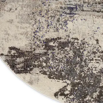 4' X 4' Ivory And Grey Round Abstract Power Loom Non Skid Area Rug