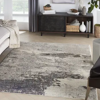 5' X 7' Ivory And Grey Abstract Power Loom Non Skid Area Rug