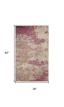 3' X 5' Ivory And Pink Abstract Power Loom Non Skid Area Rug