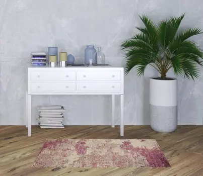 3' X 5' Ivory And Pink Abstract Power Loom Non Skid Area Rug