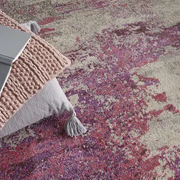 4' X 6' Ivory And Pink Abstract Power Loom Non Skid Area Rug