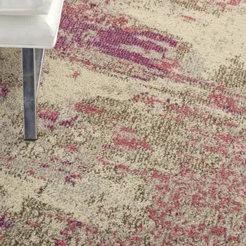 4' X 4' Ivory And Pink Round Abstract Power Loom Non Skid Area Rug