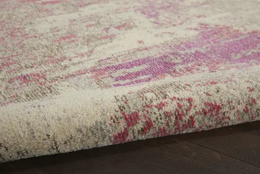 8' X 8' Ivory And Pink Round Abstract Power Loom Non Skid Area Rug