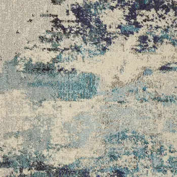 3' X 5' Ivory And Teal Blue Abstract Power Loom Non Skid Area Rug