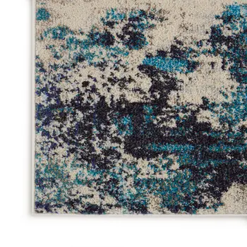 3' X 5' Ivory And Teal Blue Abstract Power Loom Non Skid Area Rug