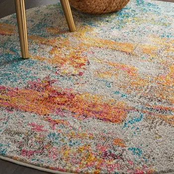 4' Blue And Ivory Abstract Round Rug