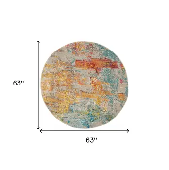 5' X 5' Sealife Round Abstract Power Loom Non Skid Area Rug