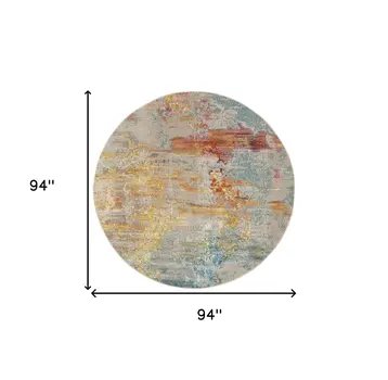 8' X 8' Sealife Round Abstract Power Loom Non Skid Area Rug