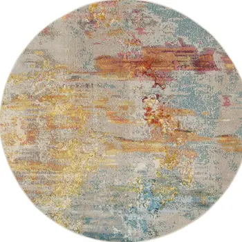 8' X 8' Sealife Round Abstract Power Loom Non Skid Area Rug