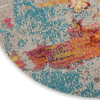 8' X 8' Sealife Round Abstract Power Loom Non Skid Area Rug