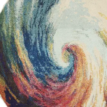 4' X 4' Wave Round Abstract Power Loom Non Skid Area Rug