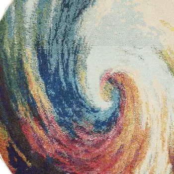 5' Yellow And Ivory Abstract Round Rug