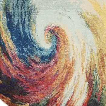 5' Yellow And Ivory Abstract Round Rug