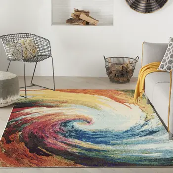 5' X 7' Wave Abstract Power Loom Non Skid Area Rug