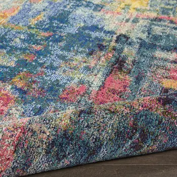 2' X 8' Blue And Yellow Abstract Power Loom Non Skid Runner Rug