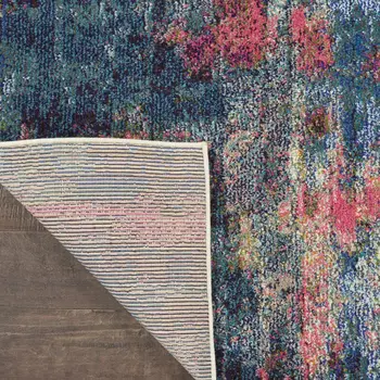 2' X 8' Blue And Yellow Abstract Power Loom Non Skid Runner Rug