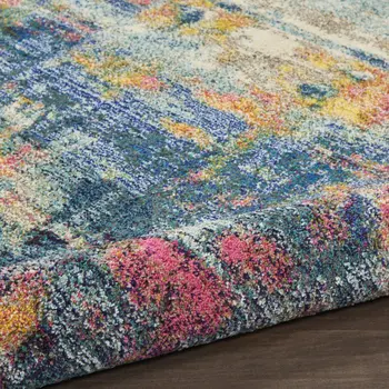 5' X 5' Blue And Yellow Round Abstract Power Loom Non Skid Area Rug