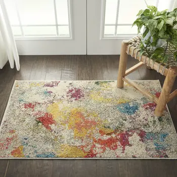2' X 4' Ivory Abstract Power Loom Non Skid Area Rug