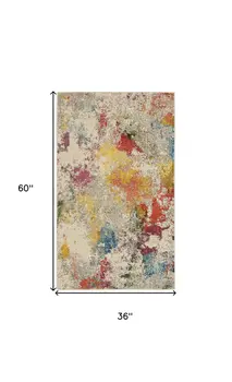 3' X 5' Ivory Abstract Power Loom Non Skid Area Rug