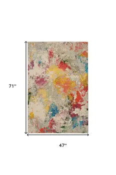 4' X 6' Ivory Abstract Power Loom Non Skid Area Rug