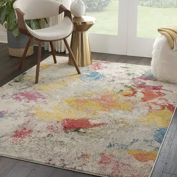 5' X 7' Ivory Abstract Power Loom Non Skid Area Rug