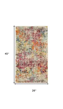 2' X 4' Pink Abstract Power Loom Distressed Non Skid Area Rug