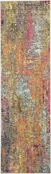 8' Blue Yellow And Orange Abstract Runner Rug