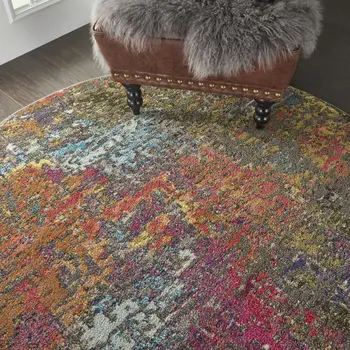 5' X 5' Sunset Round Abstract Power Loom Non Skid Area Rug