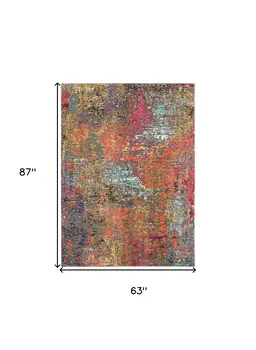 5' X 7' Sunset Abstract Power Loom Non Skid Area Rug
