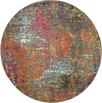 8' X 8' Sunset Round Abstract Power Loom Non Skid Area Rug