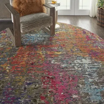 8' X 8' Sunset Round Abstract Power Loom Non Skid Area Rug
