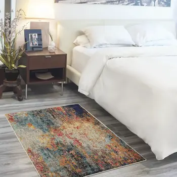 3' X 5' Multicolor Abstract Power Loom Non Skid Area Rug