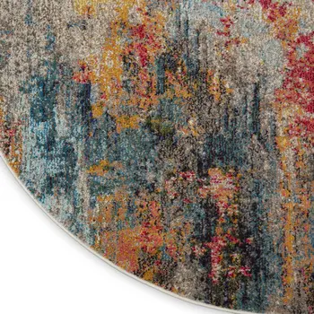 5' Blue And Orange Abstract Round Rug