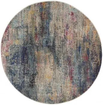 5' Blue And Ivory Abstract Round Rug