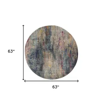 5' Blue And Ivory Abstract Round Rug