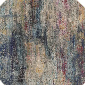 5' Blue And Ivory Abstract Round Rug