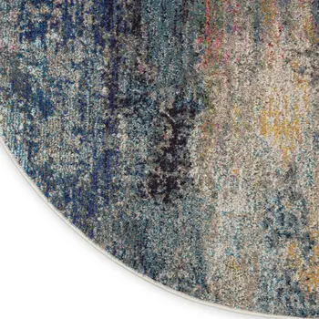 5' Blue And Ivory Abstract Round Rug