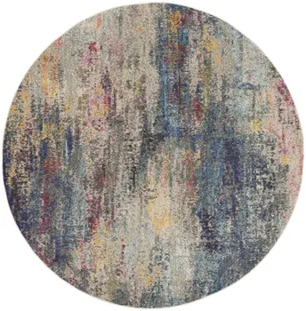 8' Blue And Ivory Abstract Round Rug