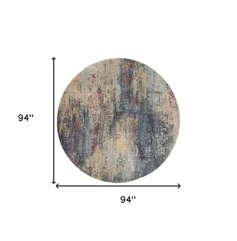 8' Blue And Ivory Abstract Round Rug