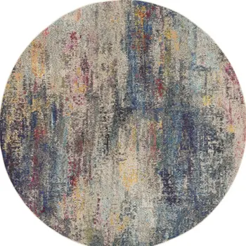 8' Blue And Ivory Abstract Round Rug