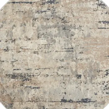 4' X 4' Beige And Grey Round Abstract Power Loom Non Skid Area Rug