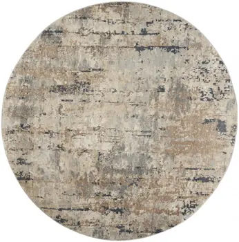 8' Beige And Ivory Abstract Distressed Round Rug