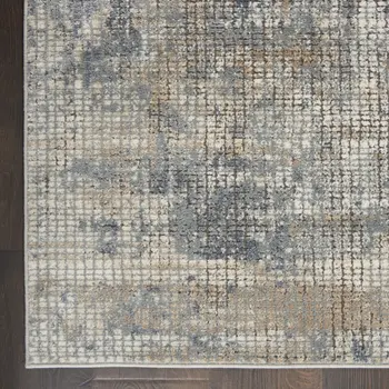 3' X 5' Blue And Beige Abstract Power Loom Distressed Non Skid Area Rug
