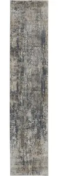 2' X 8' Blue And Beige Abstract Power Loom Distressed Non Skid Runner Rug