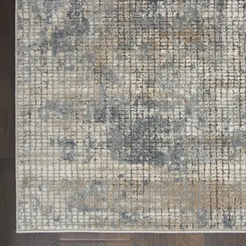 2' X 8' Blue And Beige Abstract Power Loom Distressed Non Skid Runner Rug