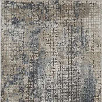 2' X 8' Blue And Beige Abstract Power Loom Distressed Non Skid Runner Rug